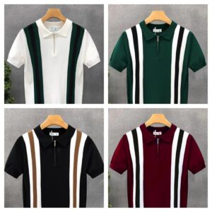 Luxury Contrast Color Striped Polo TShirt (Pack of 4)