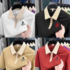 High Quality Ice Silk Short Sleeved Polo T-shirt for Men