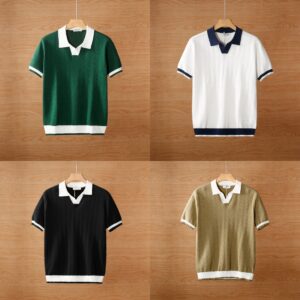 Summer breathable color blocked light mature trendy men's polo T-shirt (Pack of 4)