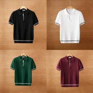 Summer contrasting collar polo T-shirt for men (Pack of 4)